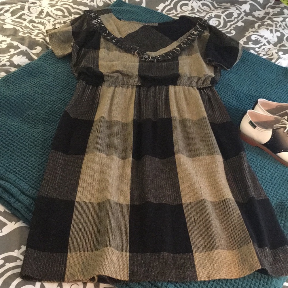 Tabby of California plaid blanket sheath dress black and brown medium